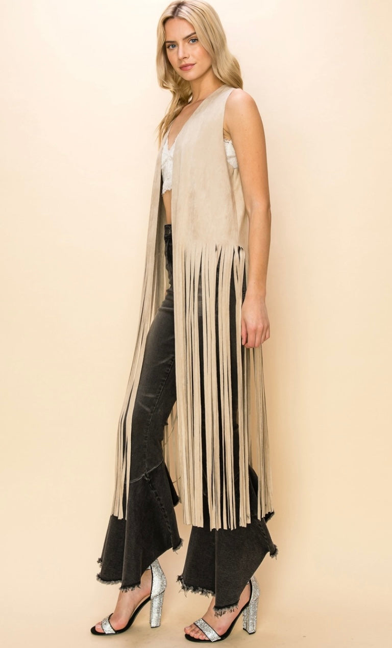 Long Suede Fringe Vest